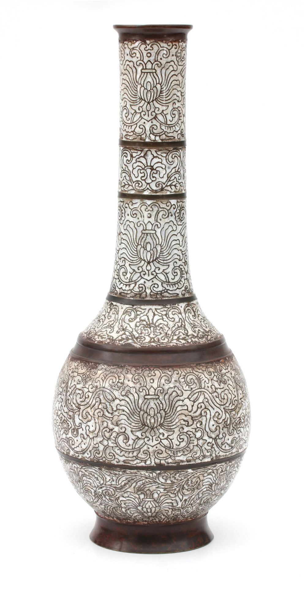 An Eastern white cloisonné vase with floral decoration, 19th century.