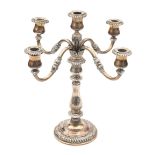 A five arm sterling silver candelabra, England, early 20th century.