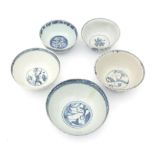 Five various Chinese blue and white porcelain bowls.