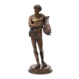 A bronze statue of Apollo dressed in a loincloth, holding a lyre, unsigned, end of 19th century.