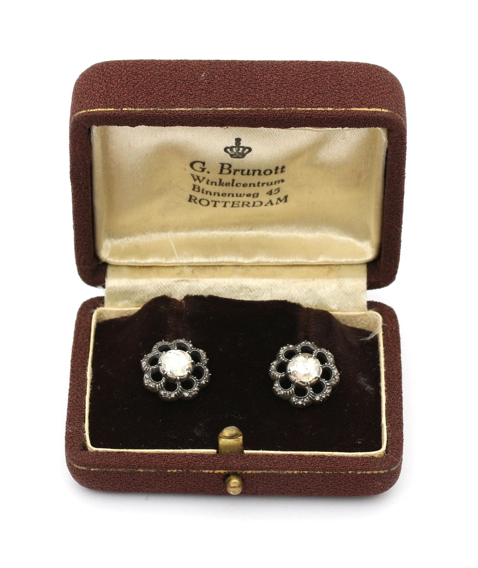 A pair of 14 karat gold and silver rose cut diamond ear studs - Image 2 of 2