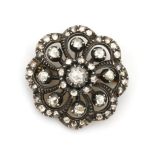 A 14 karat gold and silver rose cut diamond cluster brooch