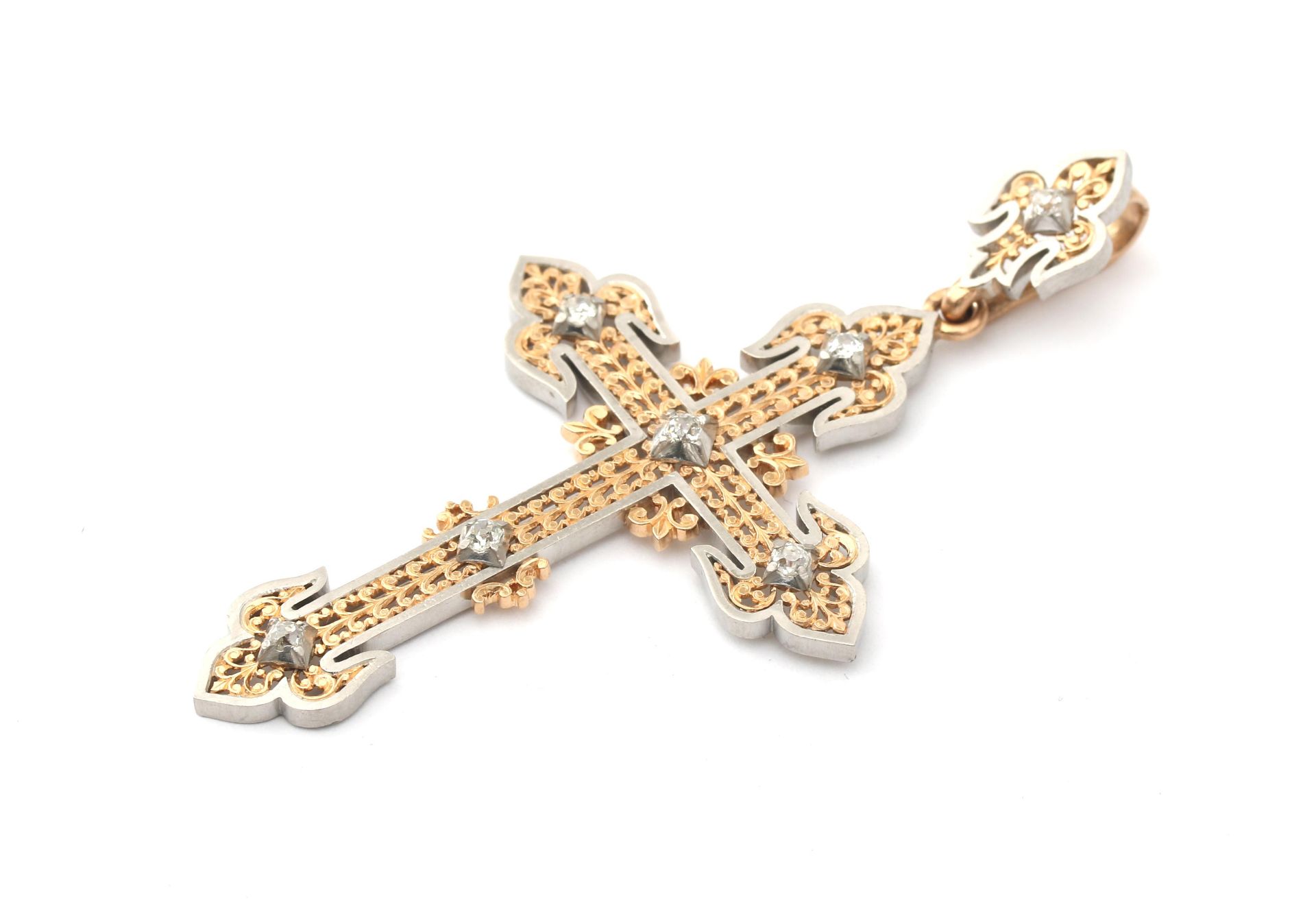 An 18 karat gold and platinum diamond cross pendant - Image 2 of 2