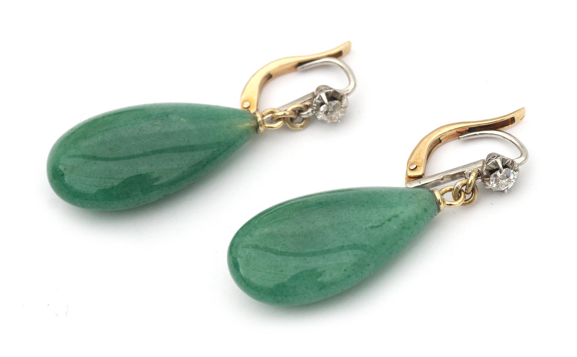 A pair of 18 karat gold diamond and amazonite earrings - Image 2 of 2