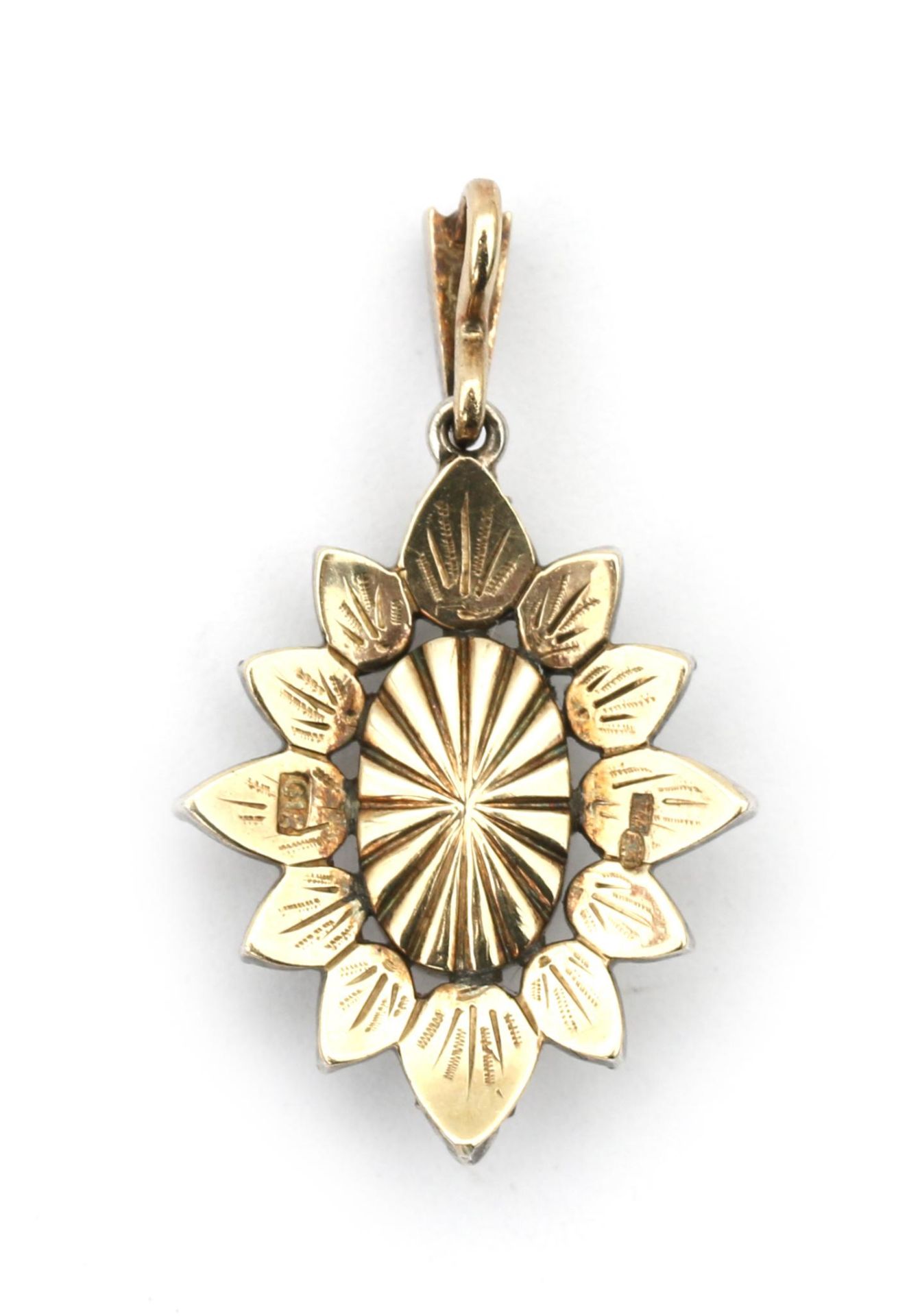 A 14 karat gold with silver rose cut diamond pendant, Rozendaal - Image 2 of 2