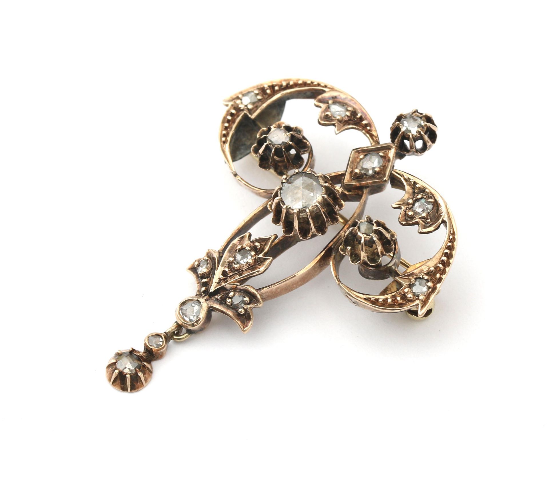 A gold rose cut diamond Art Nouveau brooch - Image 2 of 2