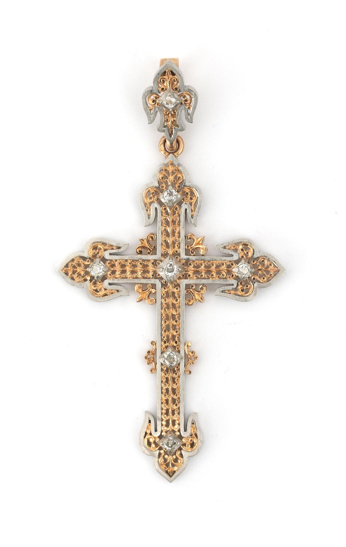 An 18 karat gold and platinum diamond cross pendant