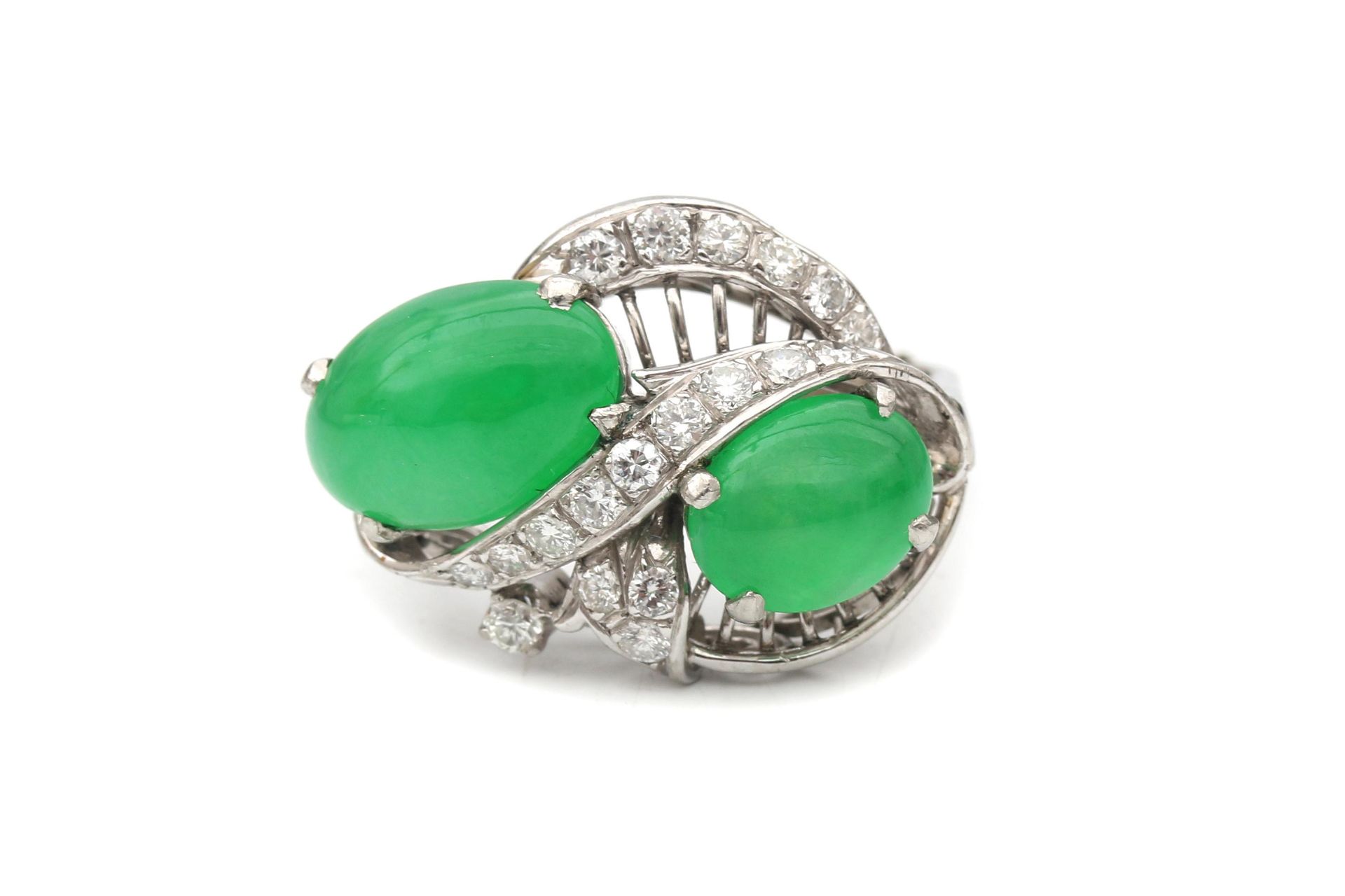 A platinum jade and diamond cocktail ring
