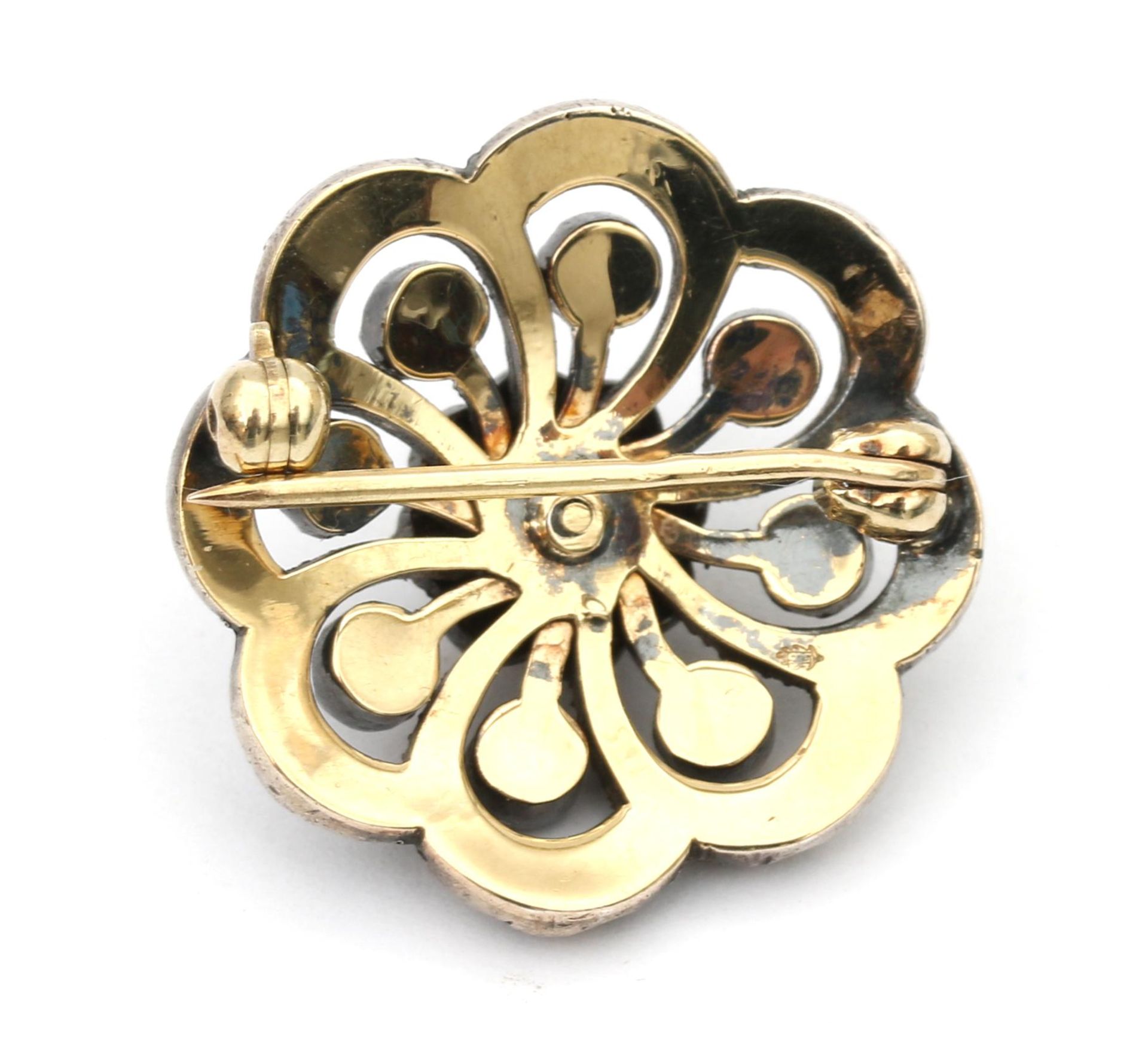 A 14 karat gold and silver rose cut diamond cluster brooch - Image 2 of 2