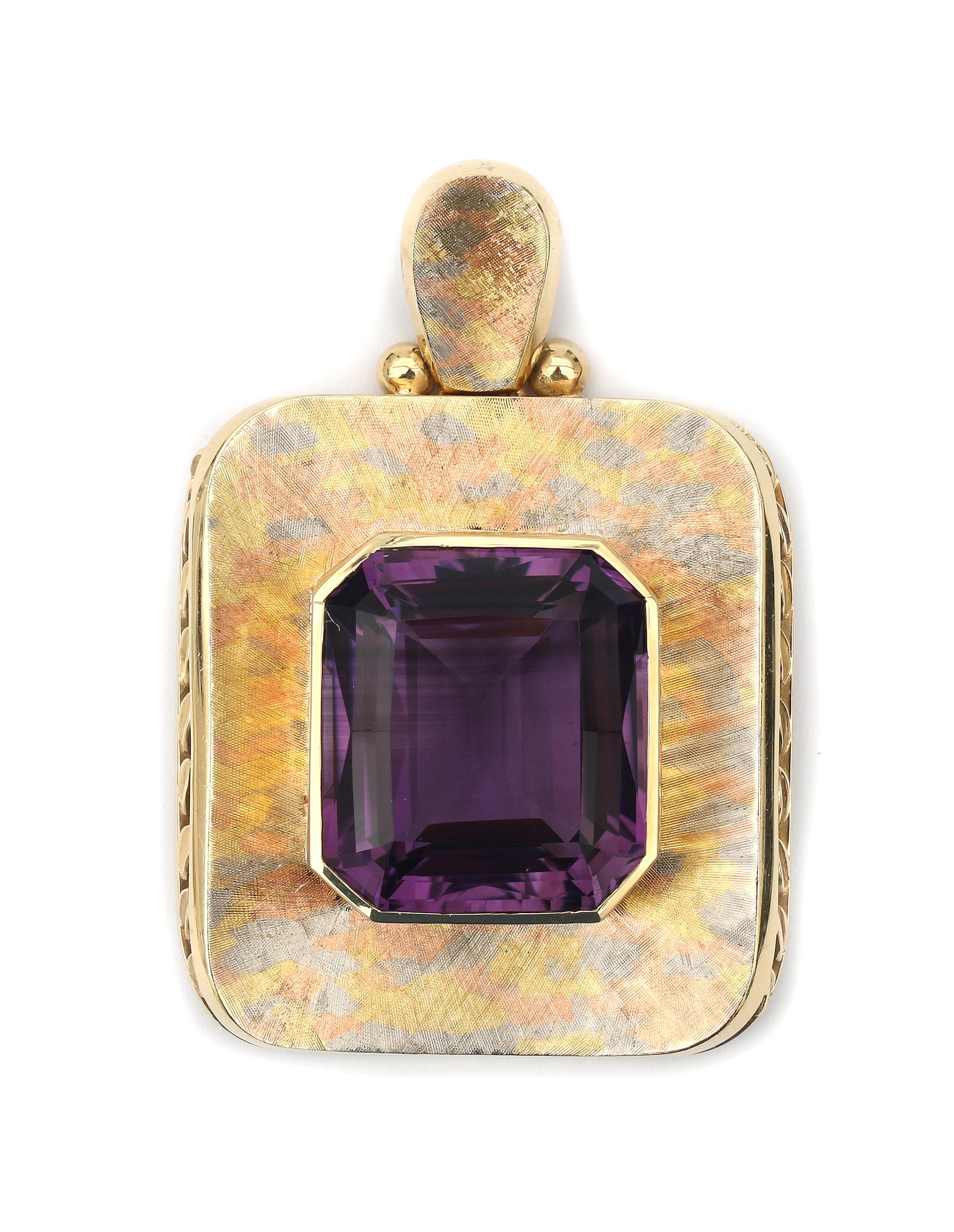 A 14 tri-colour gold amethyst pendant