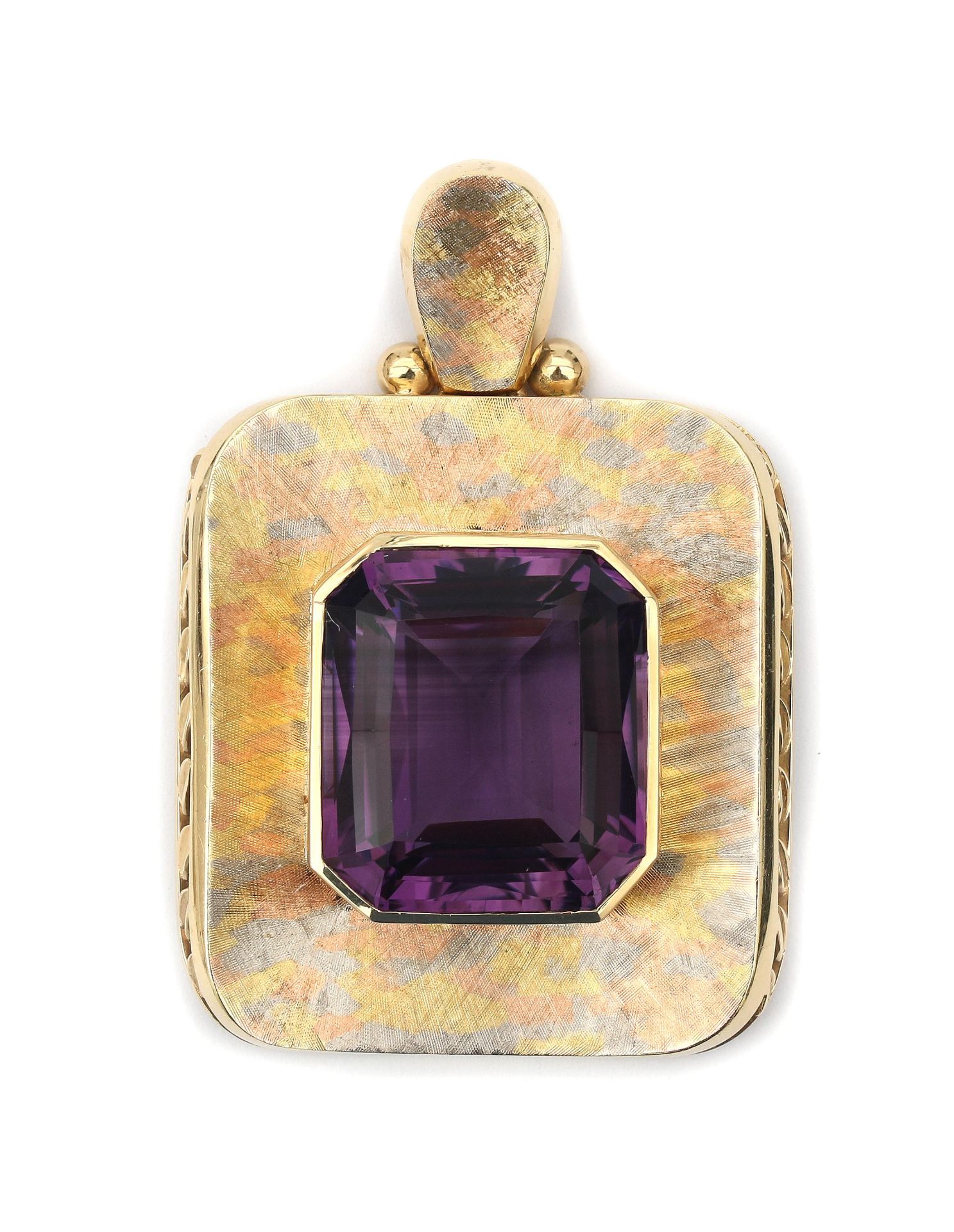 A 14 tri-colour gold amethyst pendant