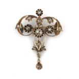 A gold rose cut diamond Art Nouveau brooch