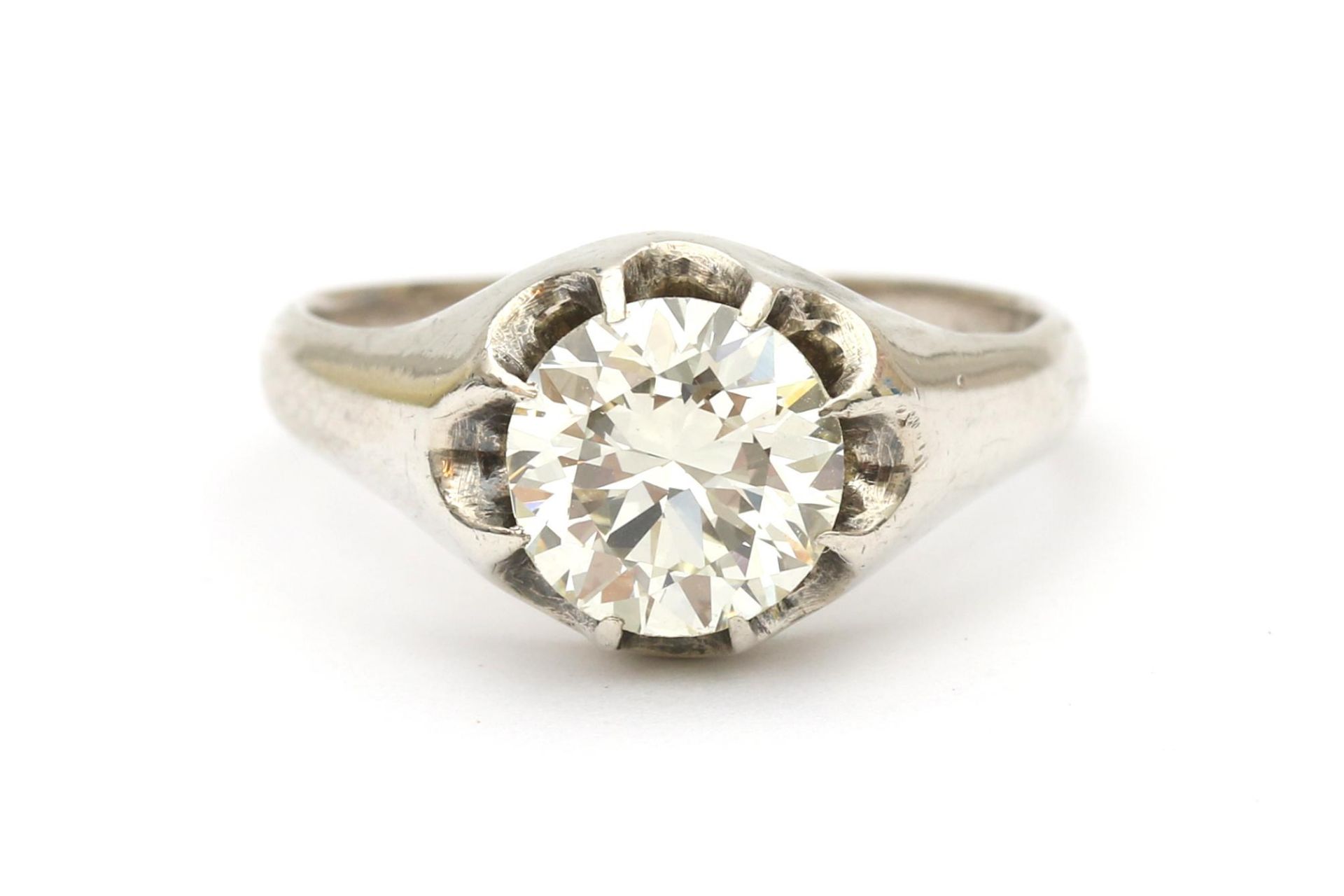 A silver diamond solitaire ring, ca. 1.65 ct.