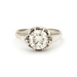 A silver diamond solitaire ring, ca. 1.65 ct.