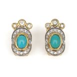 A pair of 18 karat two tone gold diamond and turquoise earrings