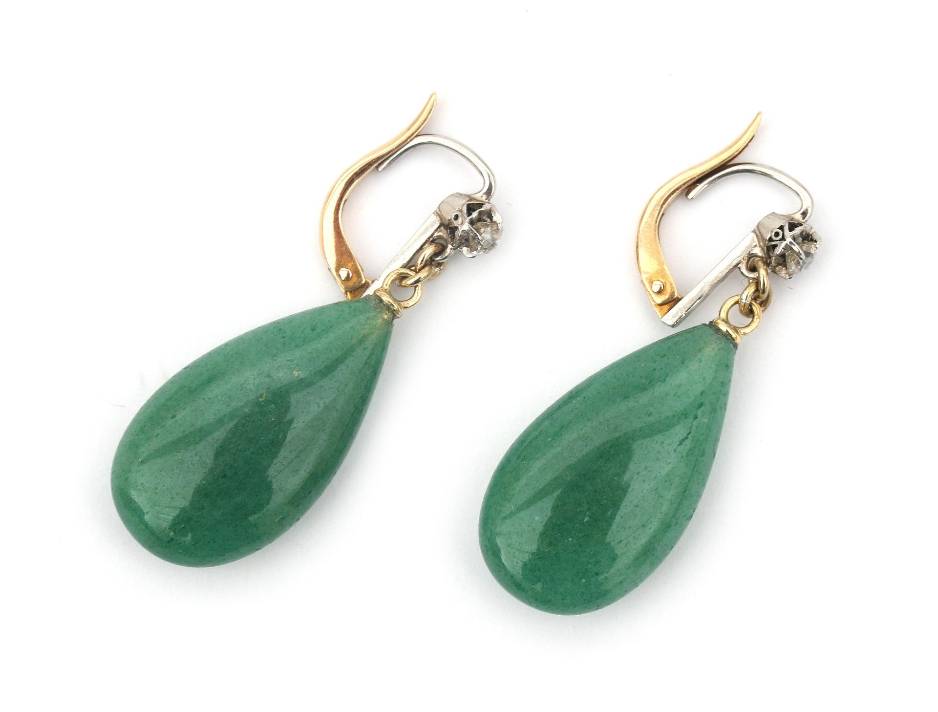 A pair of 18 karat gold diamond and amazonite earrings