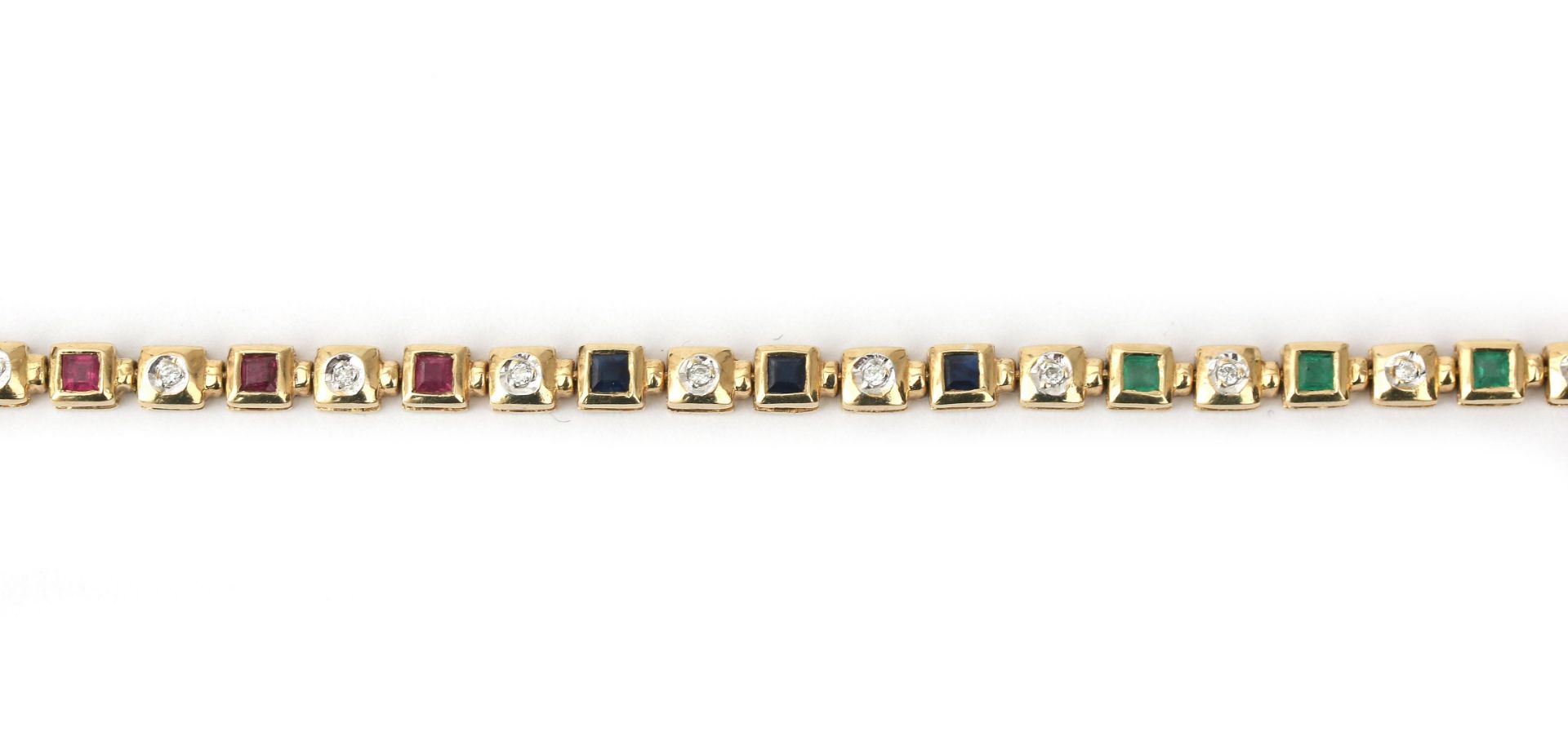 A 14 karat gold diamond, ruby, emerald and sapphire bracelet - Image 3 of 3