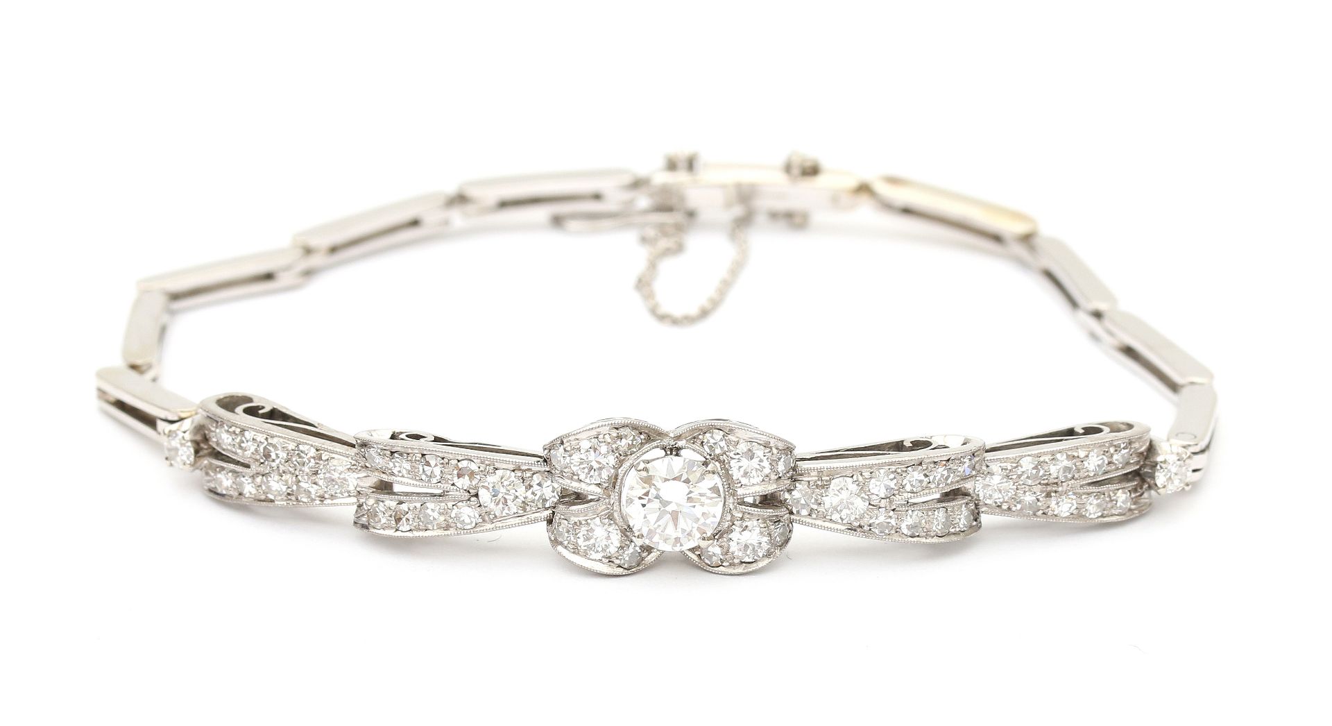 A 14 carat white gold diamond Art Deco bracelet by Steltman ca. 1950 - Image 2 of 3