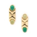 A pair of 18 karat gold beryl and agate earrings