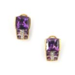 A pair of 18 karat gold amthyst and diamond earrings