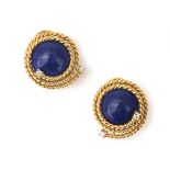 A pair of 18 karat gold lapis lazuli and diamond earrings
