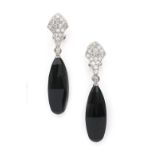 A pair of 18 karat white gold diamond and onyx earrings