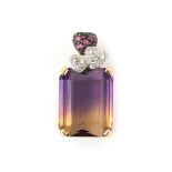 An 18 karat gold pendant with ametrine, diamond and ruby