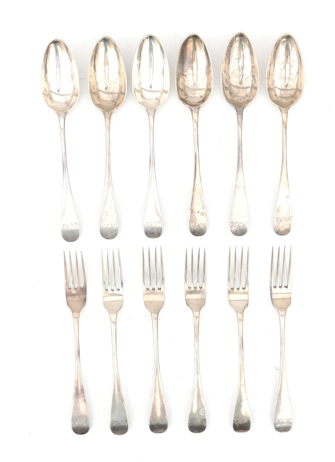 Six table spoons and six table forks, Hendrik Vrijman, Rotterdam, 1780-1813.