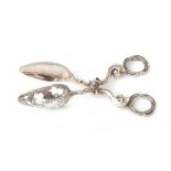 A 925 silver pair of pierced egg tongs with engraved decoration of stylized leaf motifs, Anthon Fran