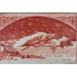 A pink sepia painted porcelain plaque depicting St. Caecilia, France, 1890.