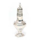 A 925 silver octagonal baluster-shaped sugar caster, Birmingham, 20th century.