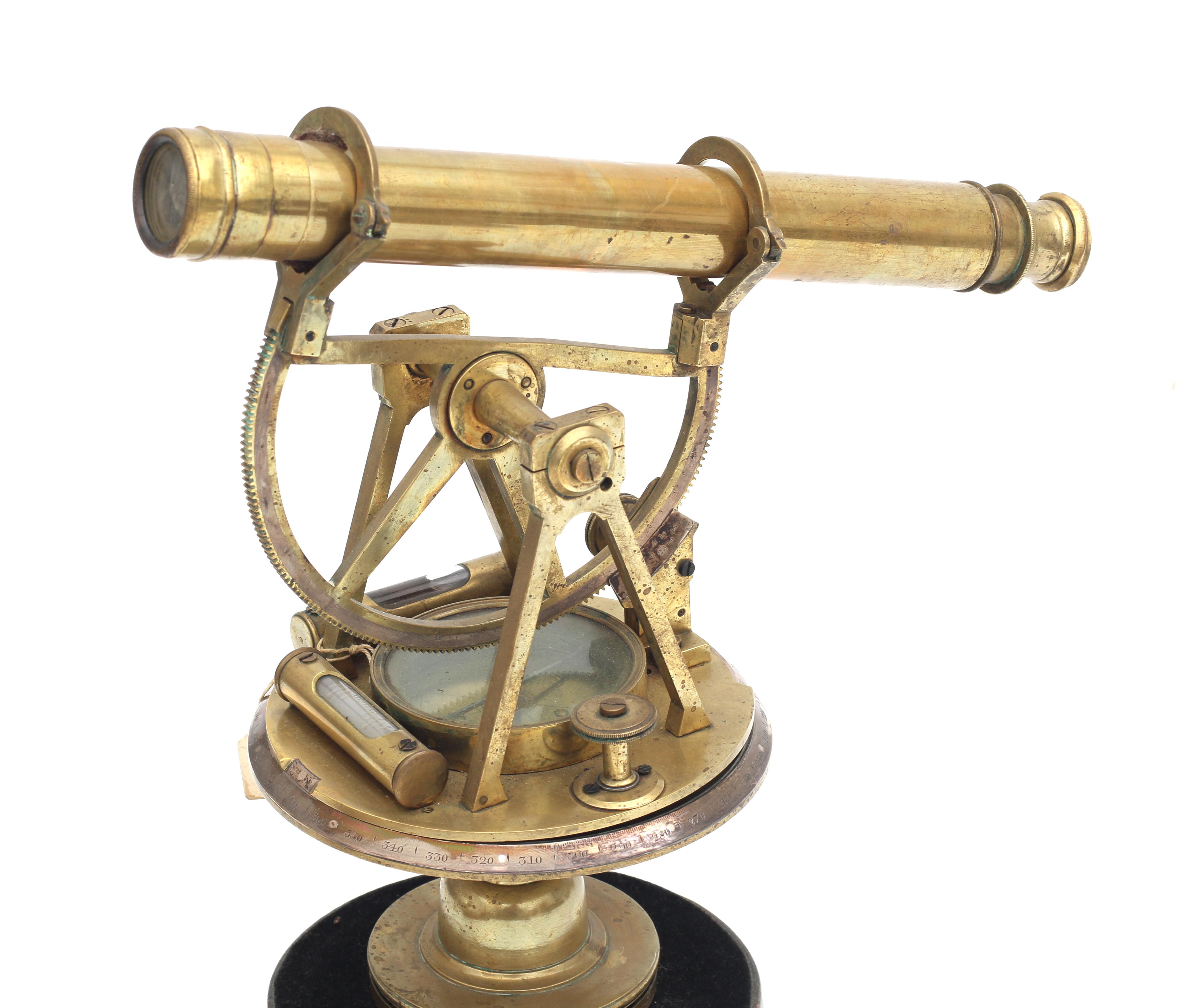 A brass theodolite telescope on wooden base, England, 19th century. - Image 2 of 2