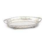 A 835 pierced silver oval tray with beaded border on supports, unclear marks, 20th century.