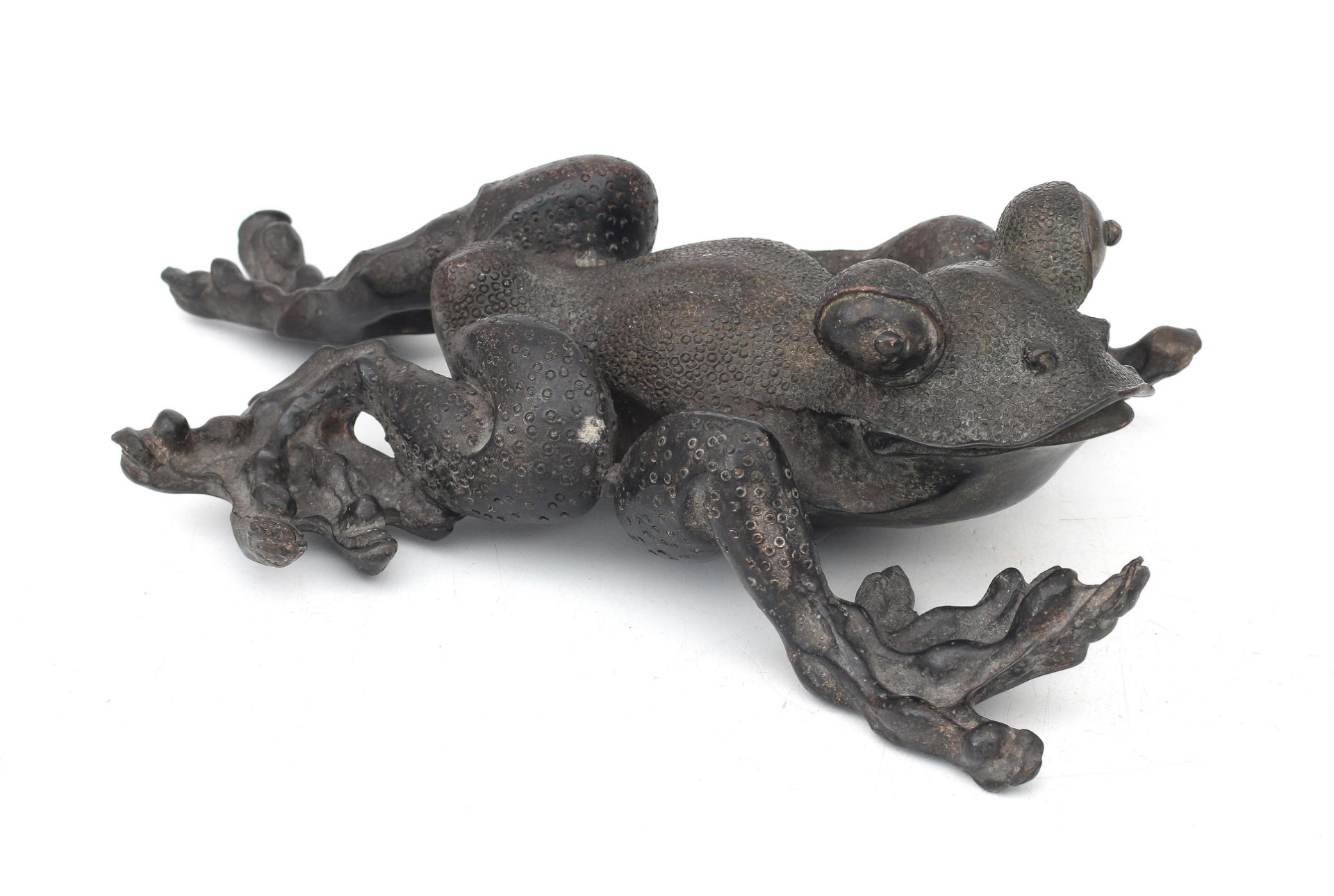 A bronze sculpture of a stylized frog, late Meiji-period. 