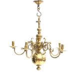 A five-arm brass chandelier for candles, Netherlands, 17th/18th century.