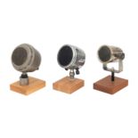 Three electrodynamic microphones: Melodium, type 75A, France, circa 1955, Film Industries, type M5,