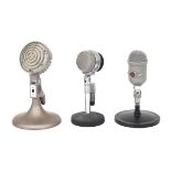Three electrodynamic microphones: Philips, type 9585 & EL6030 and Binson B60, 1950s/60s.