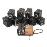 Ten box cameras, mainly Agfa, first half 20th century.