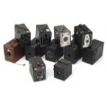 Ten box cameras, Agfa, Bilora, and Lumiere, first half 20th century.