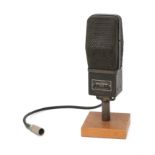 A RCA type PB 90 A1 ribbon microphone on wooden base, USA, circa 1935.