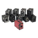 Ten diverse box cameras, including, amongst others, Kodak and Zeiss Ikon, first half 20th century.