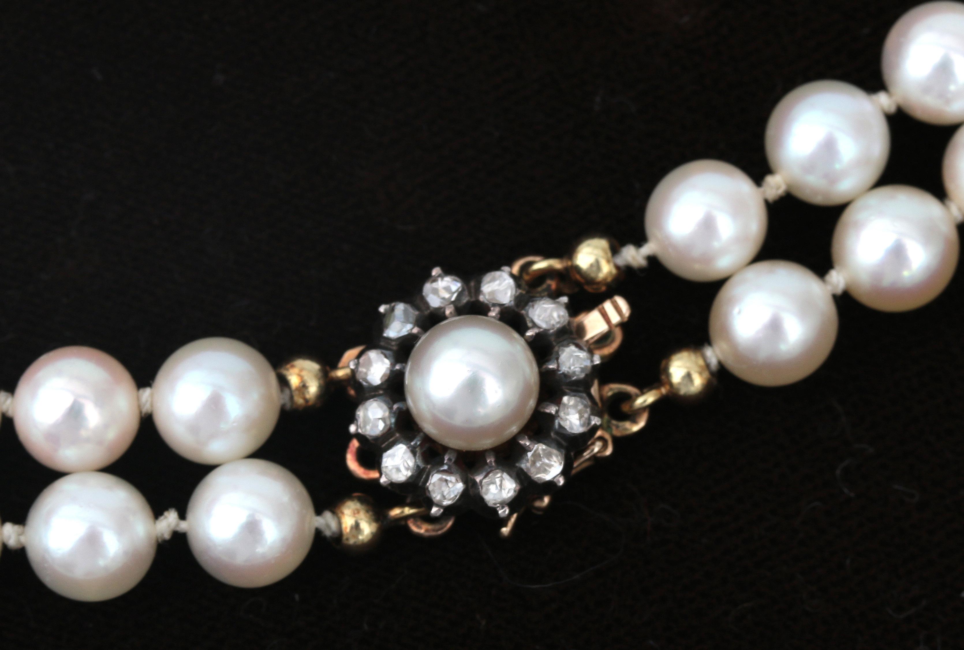 A cultured Akoya pearl necklace to a rose cut diamond clasp - Image 2 of 2