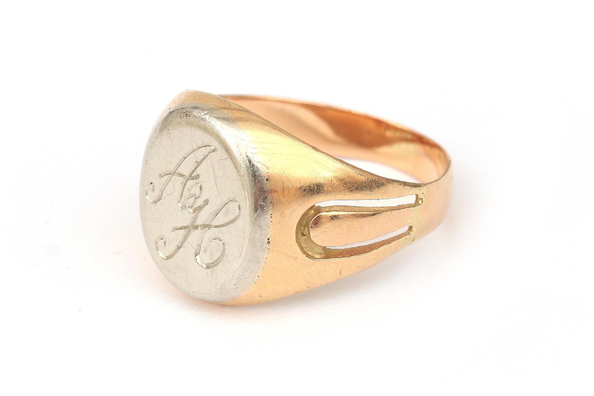 A 14 karat gold  two tone signet ring - Bild 2 aus 2