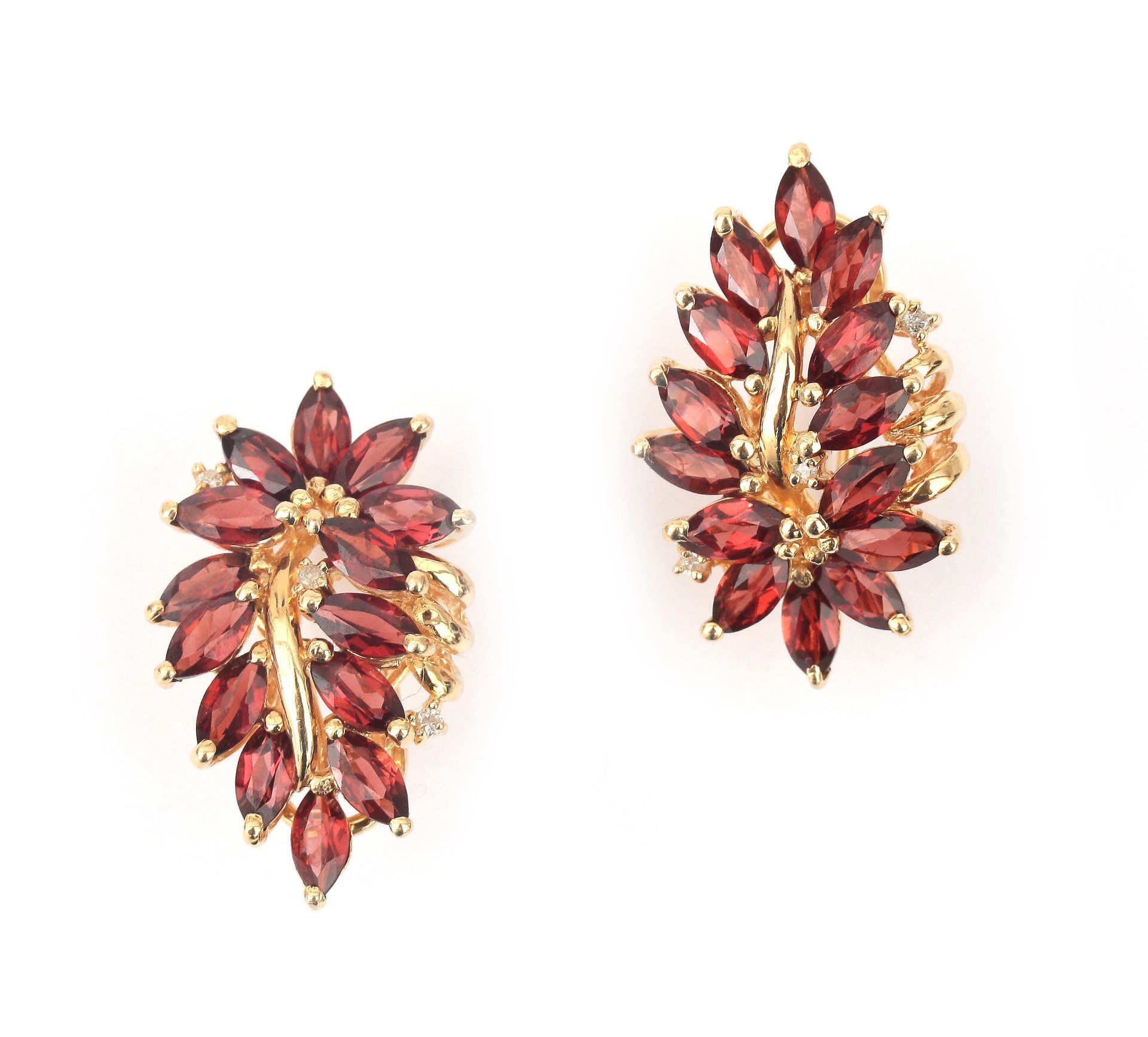 A pair of 14 karat gold garnet earrings