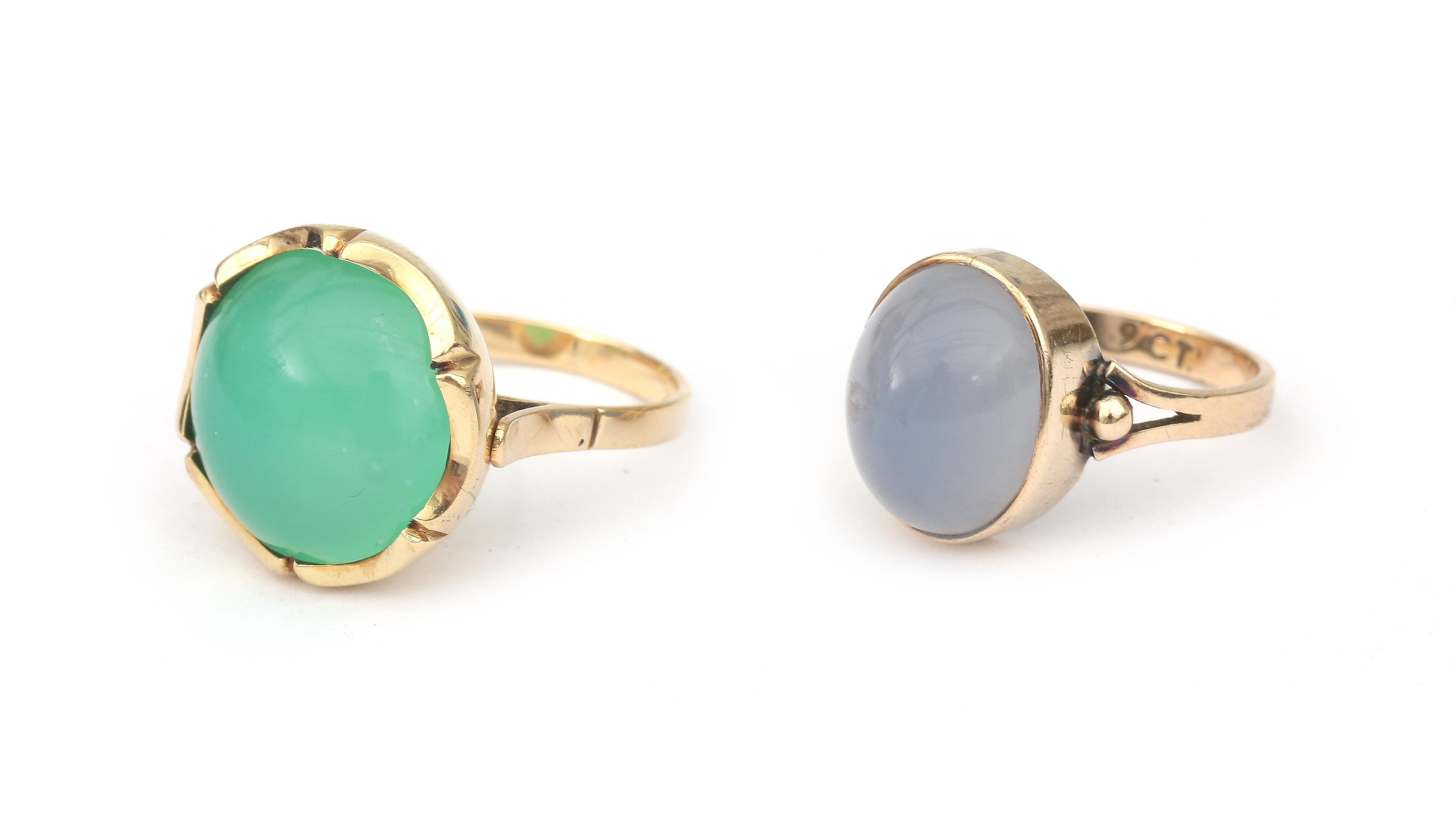 Two gold rings with chalcedony and chrysoprase - Image 2 of 2