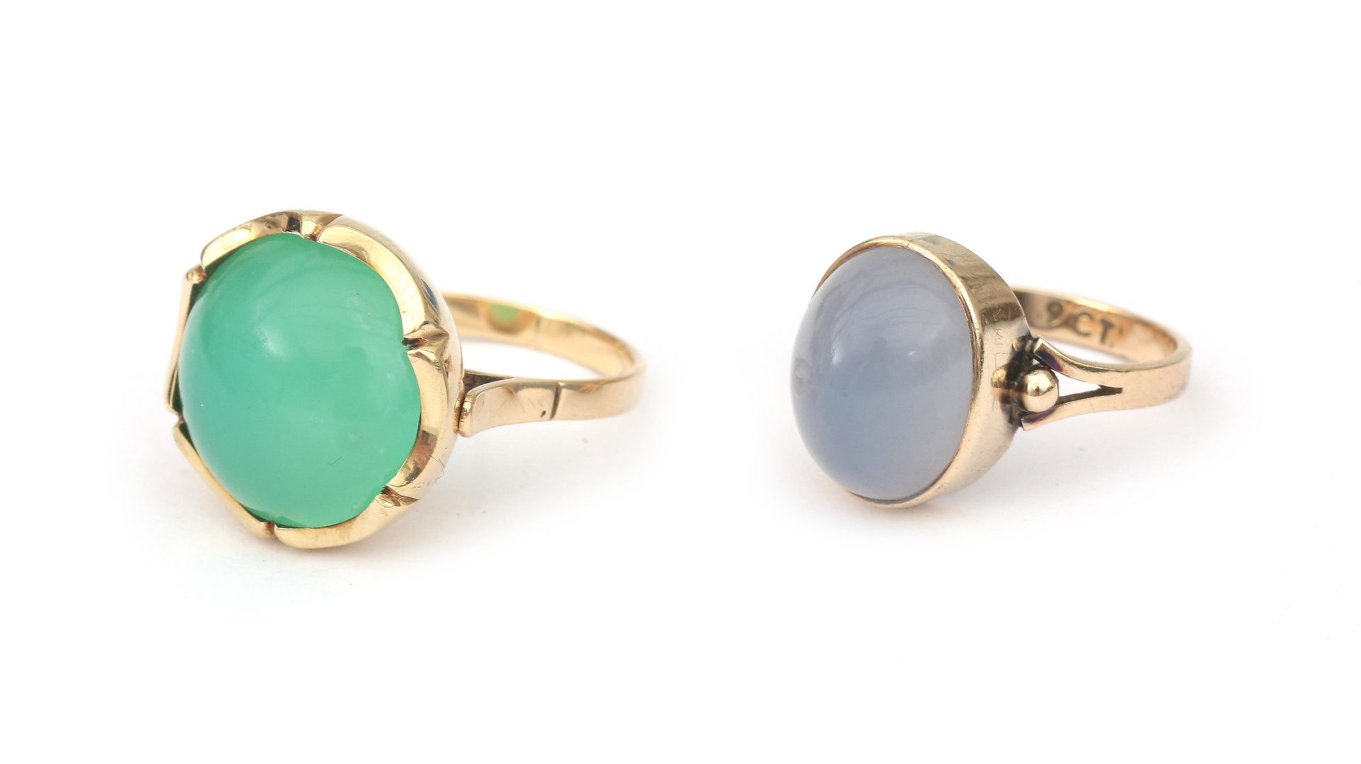 Two gold rings with chalcedony and chrysoprase - Bild 2 aus 2