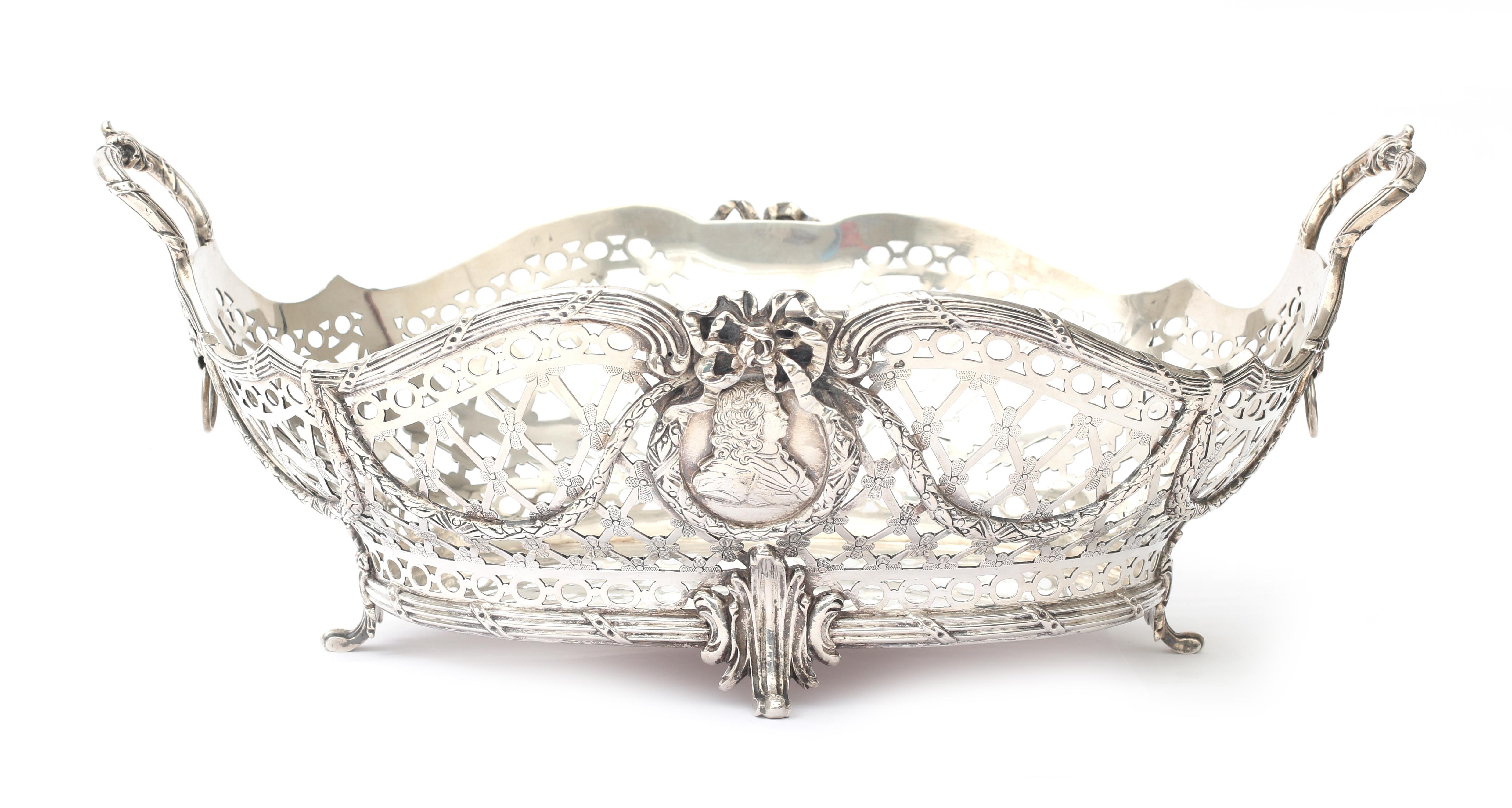 A pierced silver bread basket, Louis Seize style.