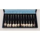 Twelve Dutch silver apostle tea spoons in case.