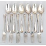 Six silver table spoons and forks, Haags lof.