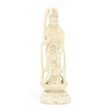 A carved Indian ivory okimono of a lady, circa 1900.